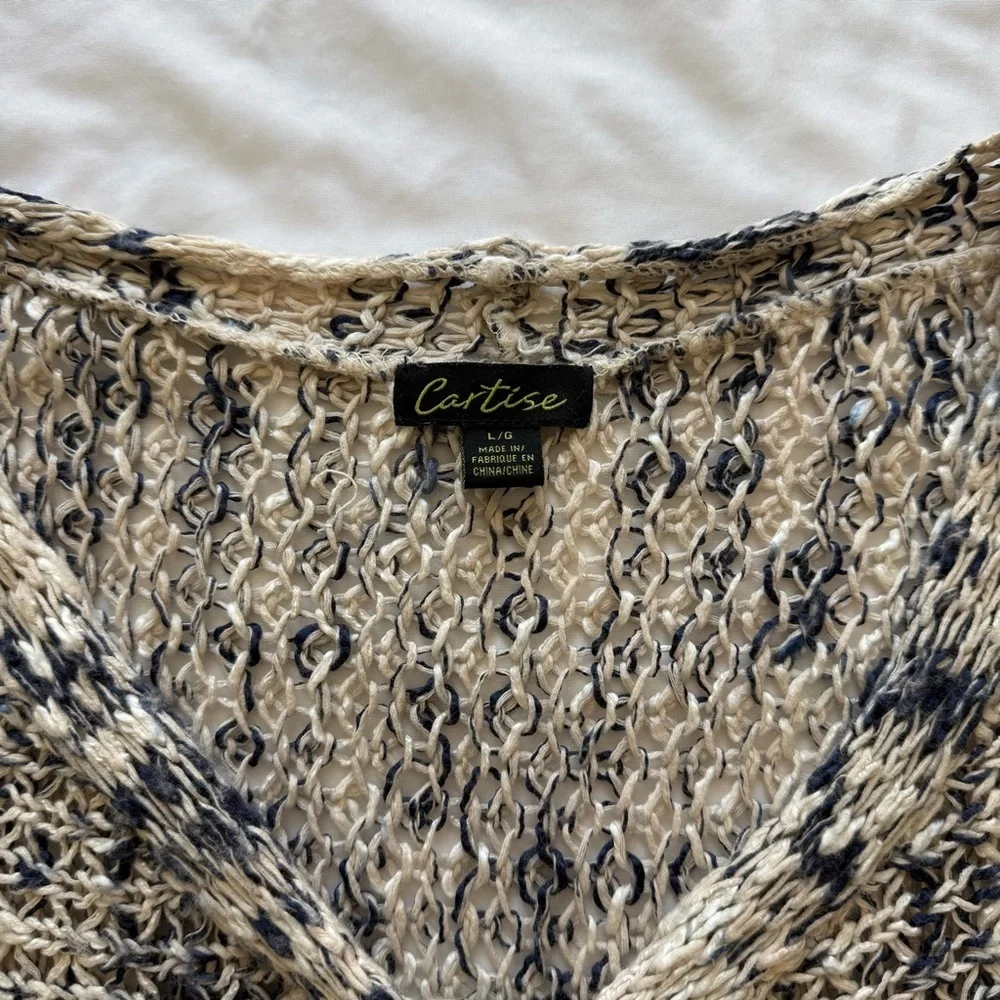 Vintage Y2K Cartise Knit Cardigan Tie Front Open Sweater Blue Fall‎ Outerwear L